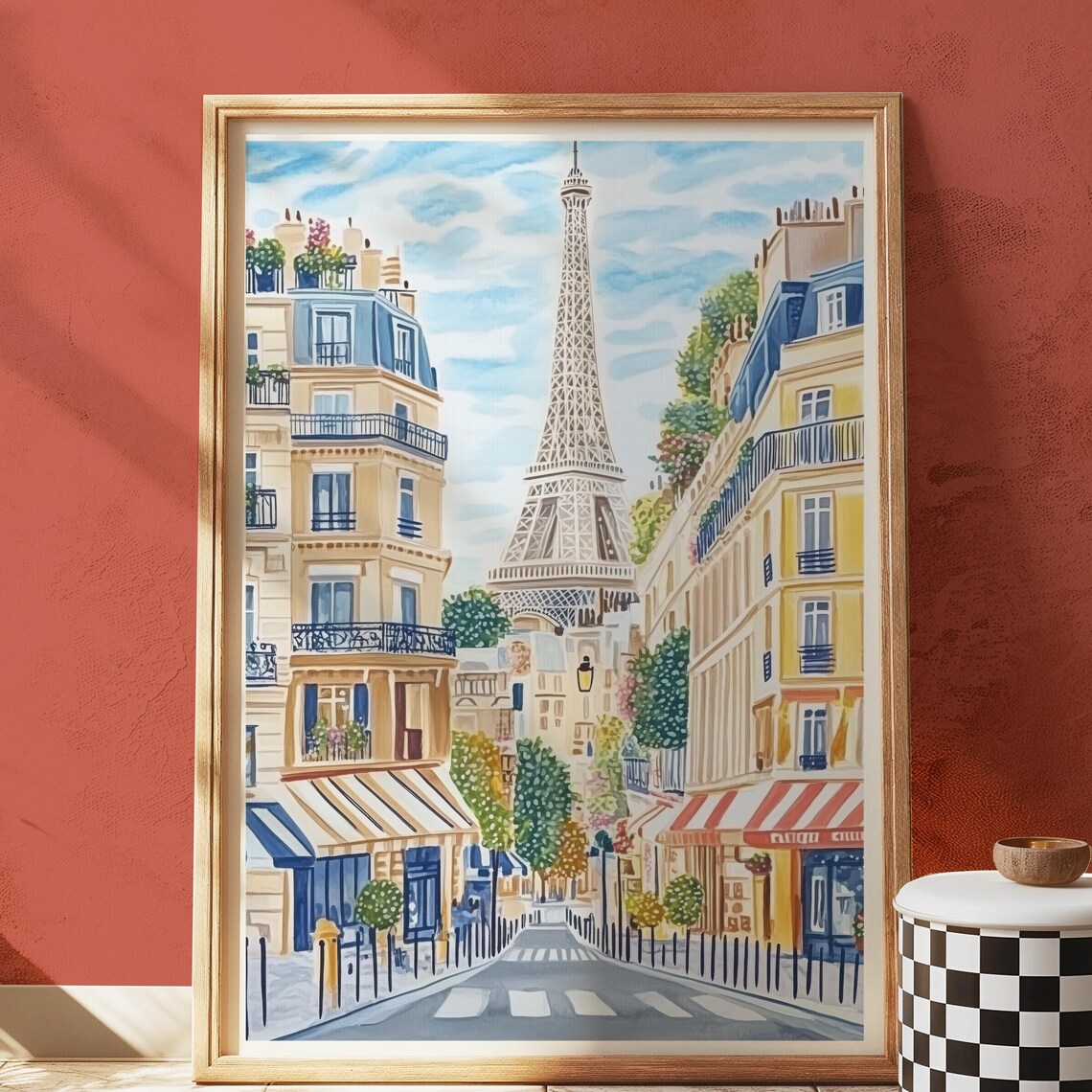 Eiffel Tower Print Paris Cafe Scene Travel Poster