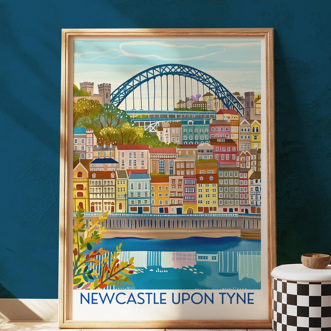Newcastle Quayside Tyne Bridge Skyline UK Travel Gift Poster