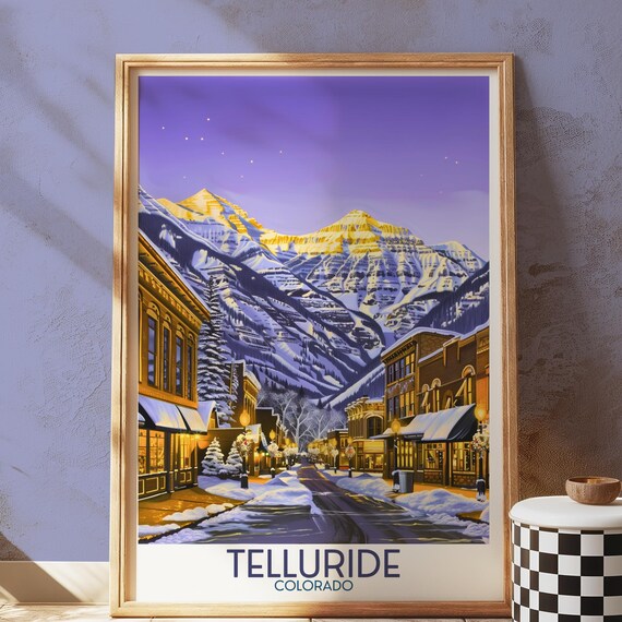 Telluride Colorado Winter Main Street Snowy Mountains Travel Poster