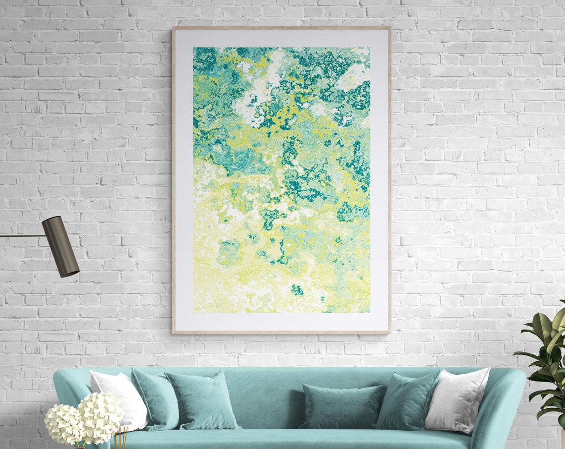 Yellow Turquoise Marble Abstract Bright Boho Modern Art Poster