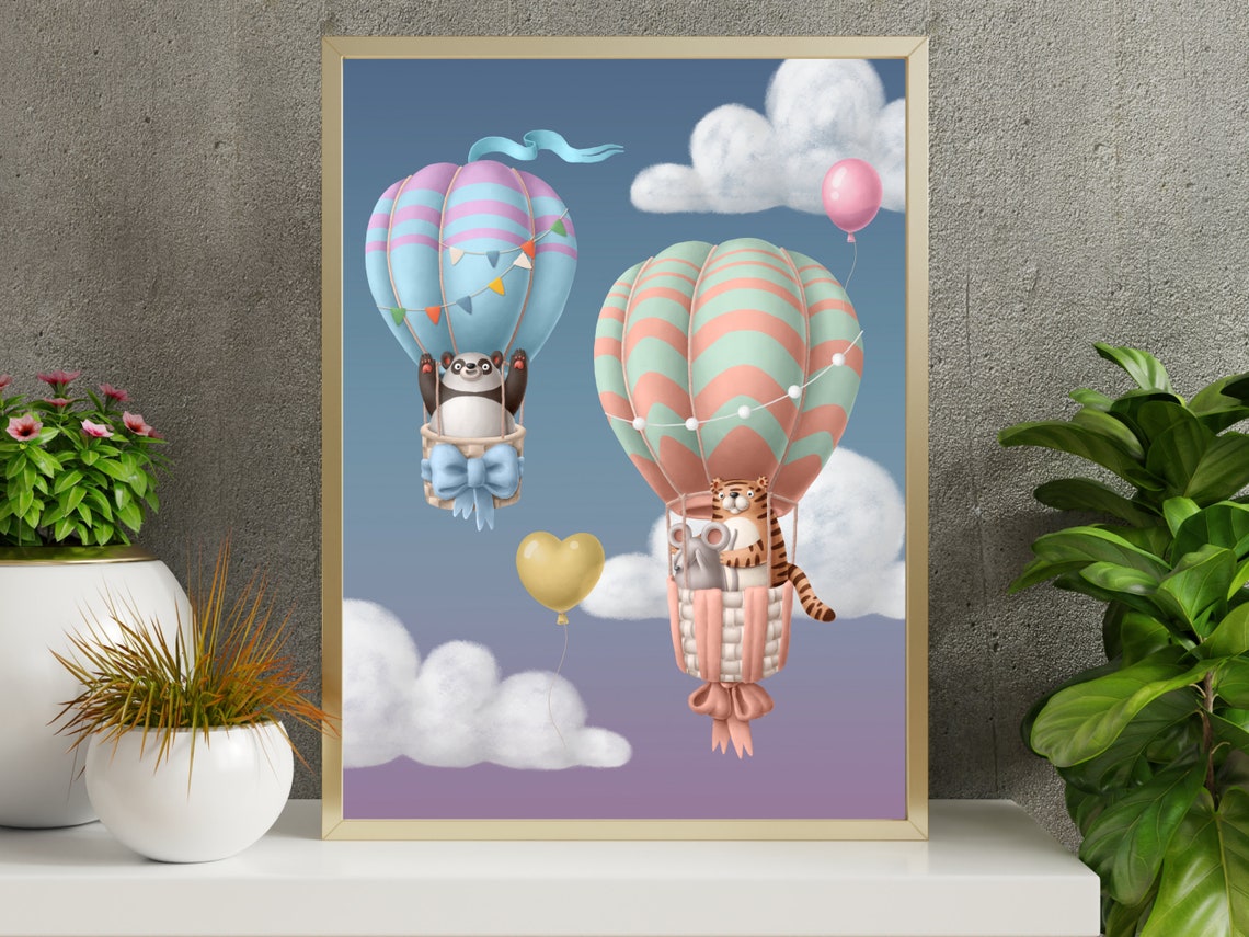 Hot Air Balloon Decor Animal Art Print Nursery Wall Art Adventure Print Art For Kids Room Baby Girl Nursery Decor Baby Shower Gift - Image 4