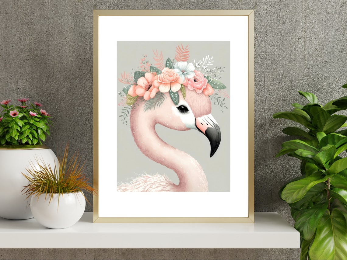 Pink Flamingo Girls Room Wall Art Animal Nursery Print Floral Crown Animal Flamingo Nursery Decor Baby Gift - Image 4