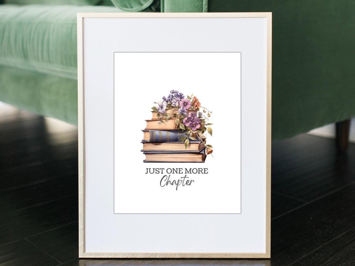 Just One More Chapter Book Stack With Flowers Bookish Poster - Image 3