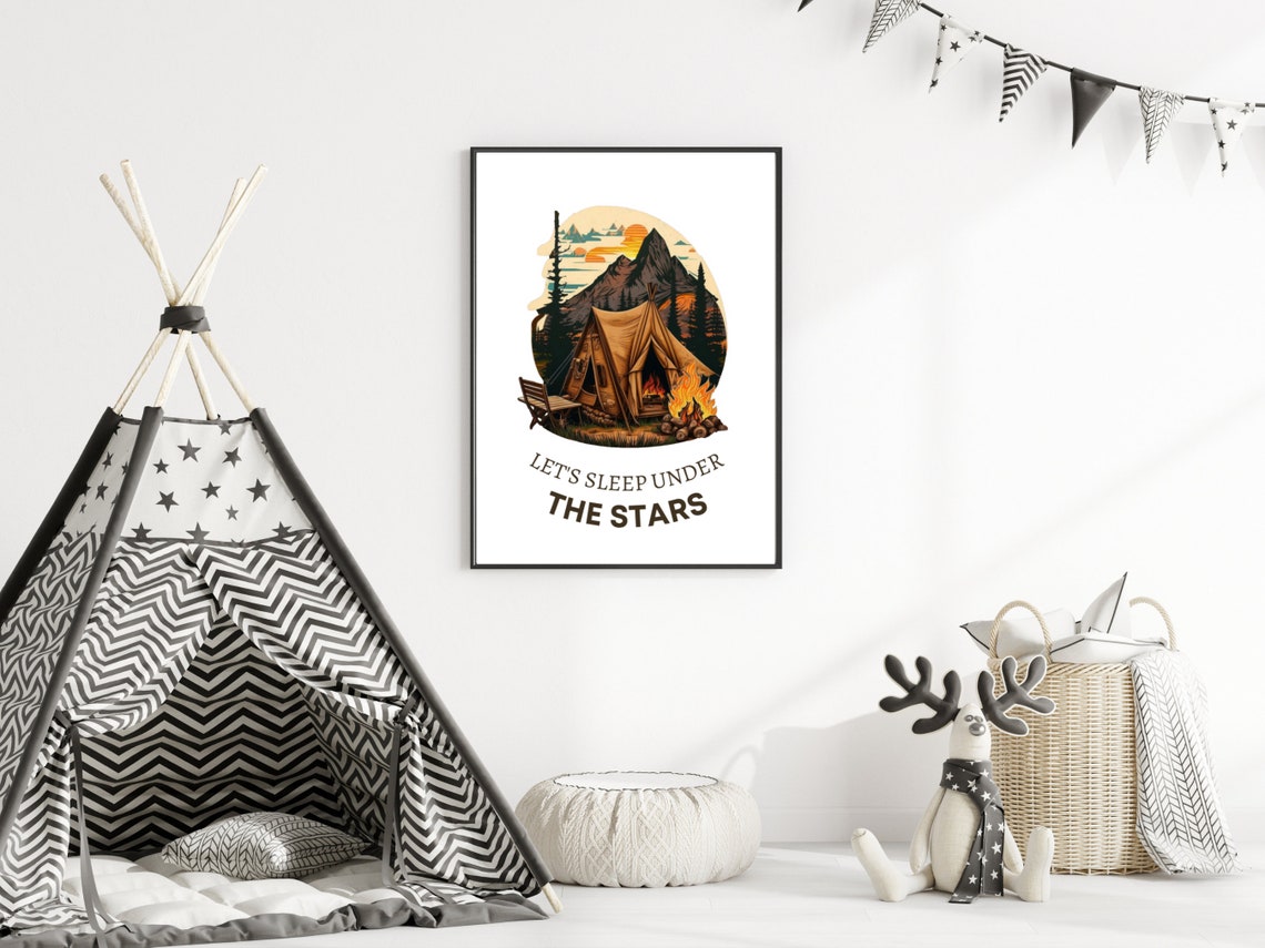 Let's Sleep Under the Stars Camping Tent Campfire Wall Decor Print - Image 3