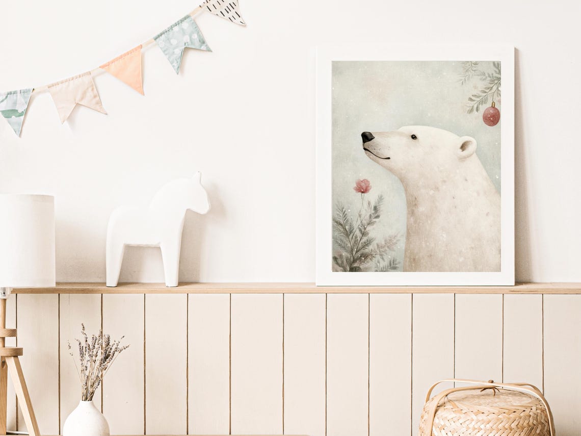 Polar Bear Watercolor Winter Woodland Poster for Nursery Room Decor - Image 4