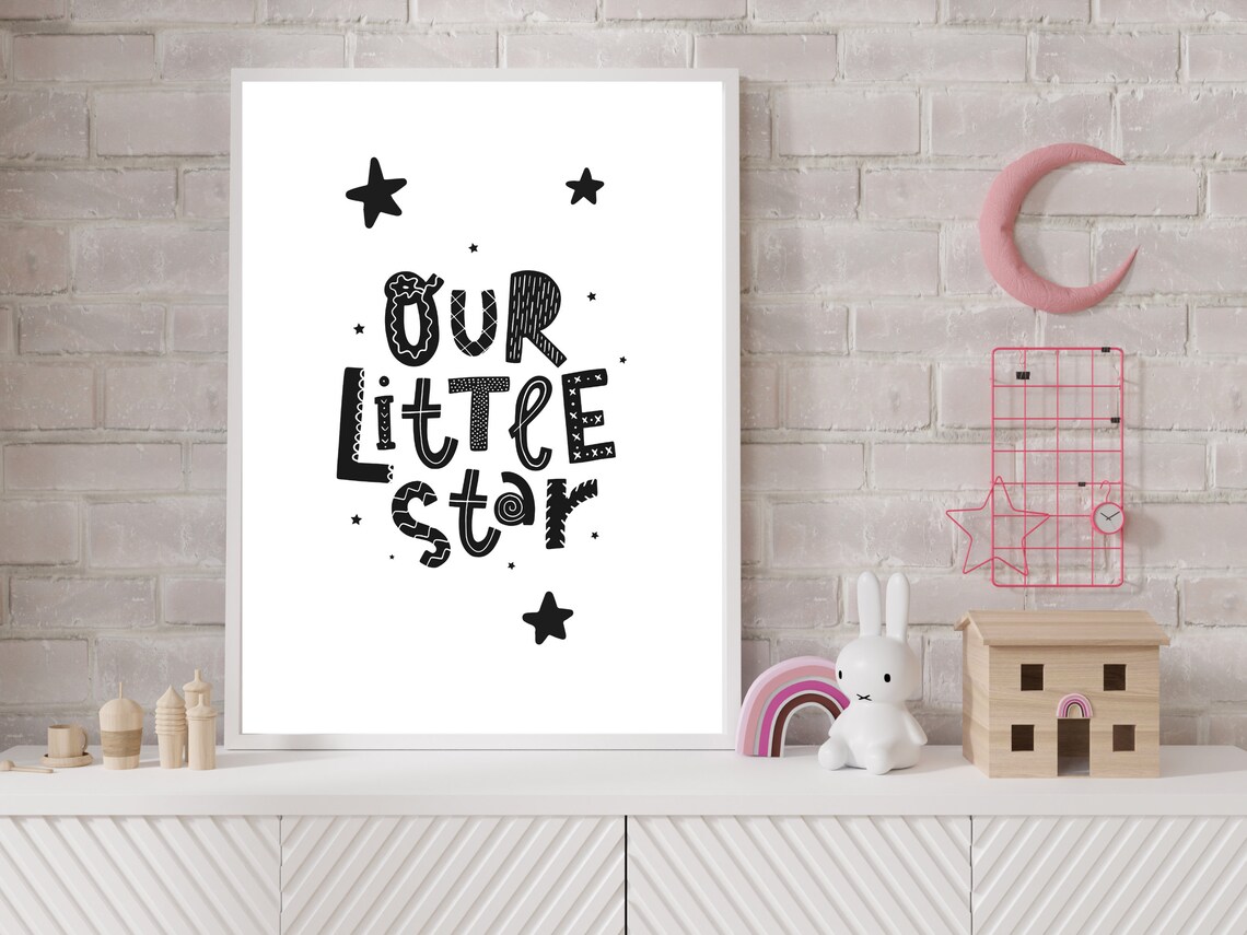 Our Little Star Black and White Nursery Typography Poster for Baby - Image 3