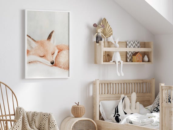 Sleeping Baby Fox Art Cute Fox Nursery Decor Winter Fox Holiday Art Christmas Animal Wall Art Woodland Christmas Print