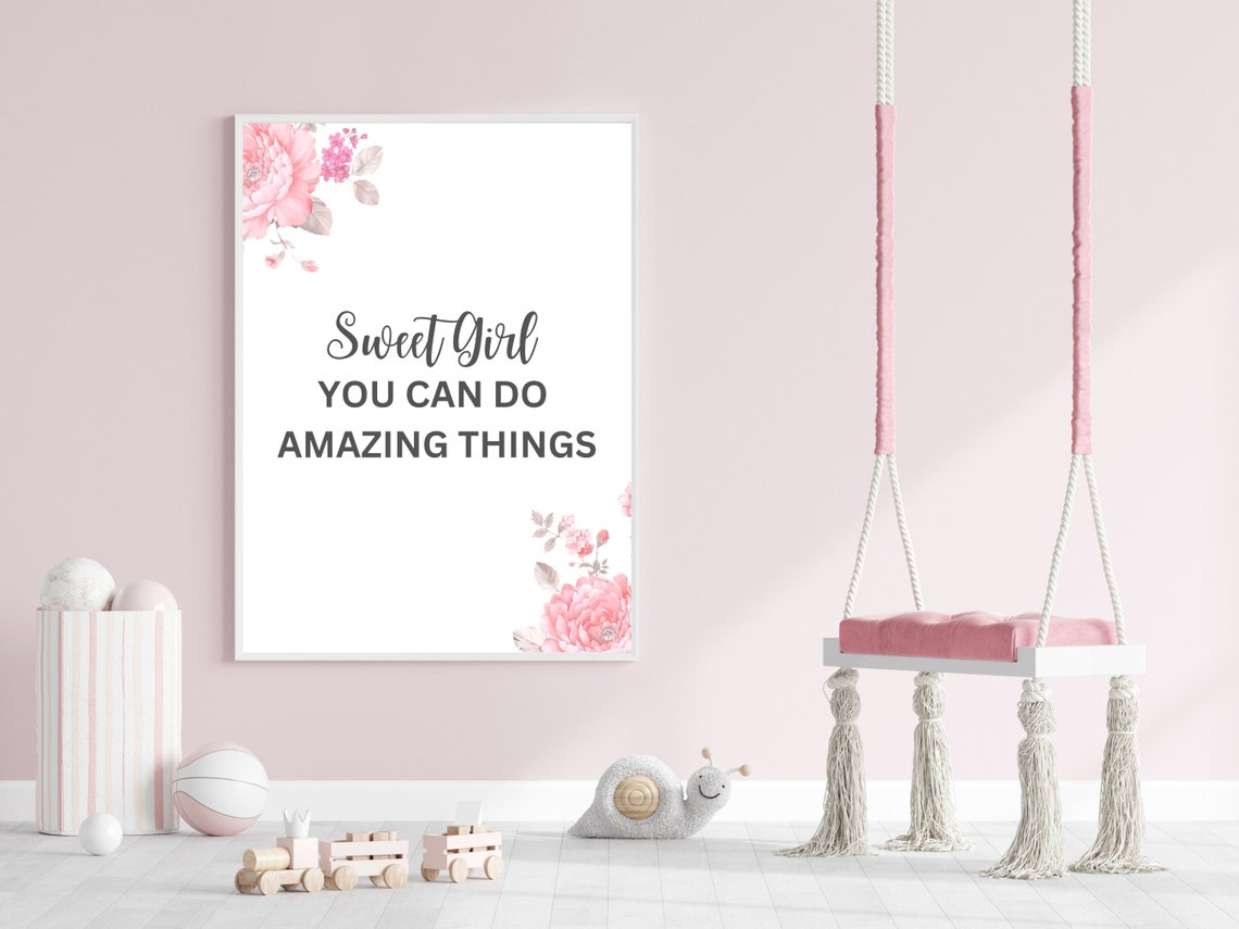 Inspirational Quote For Girls Room Pink Trendy Nursery Print Teen Girl Room Decor Gift For Daughter Girls Room Wall Decor Floral Design - Image 2