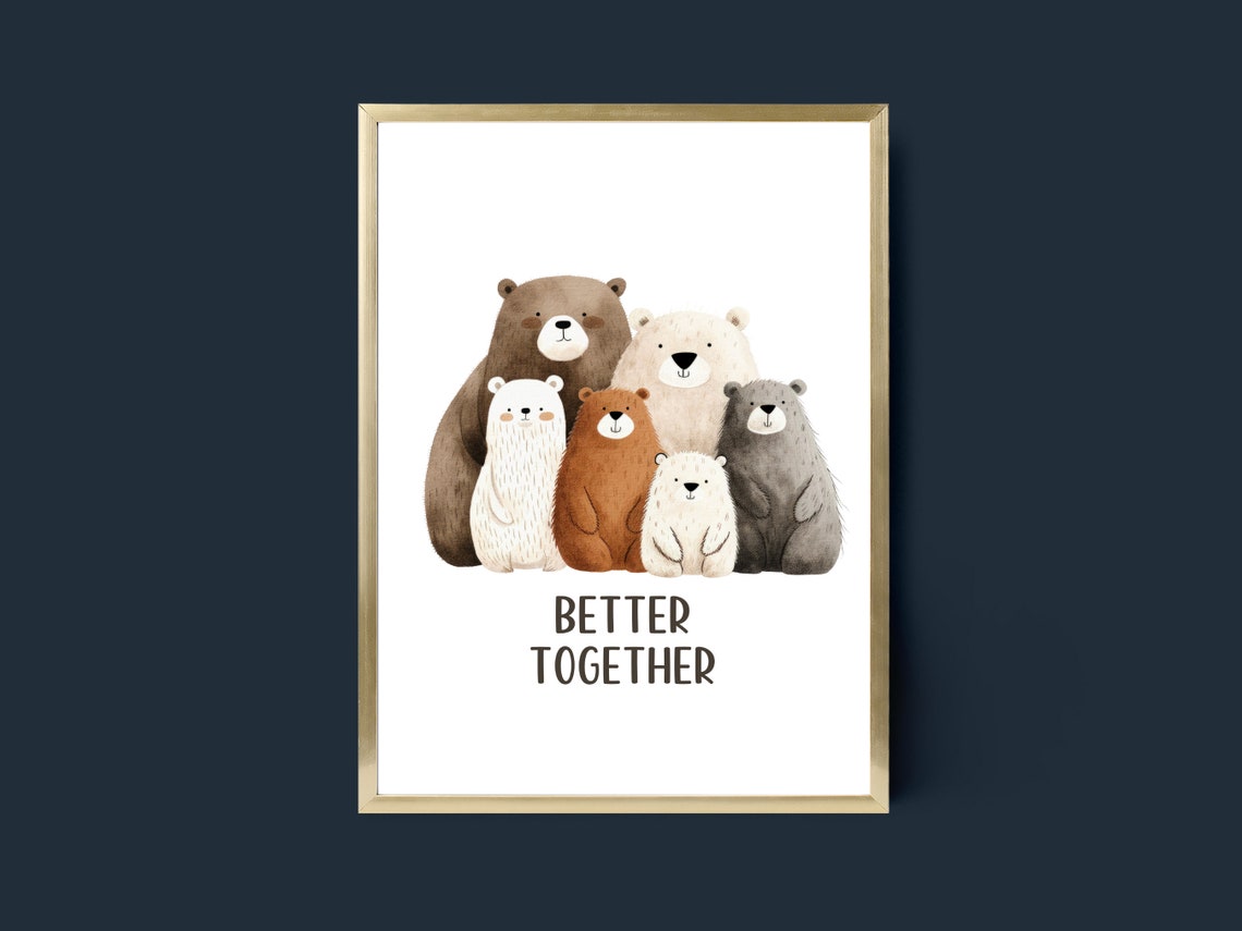 Bear Family Art Cute Woodland Animal Nursery Print Family Quote Instant Kids Room Wall Decor Playroom Bear Poster - Image 2