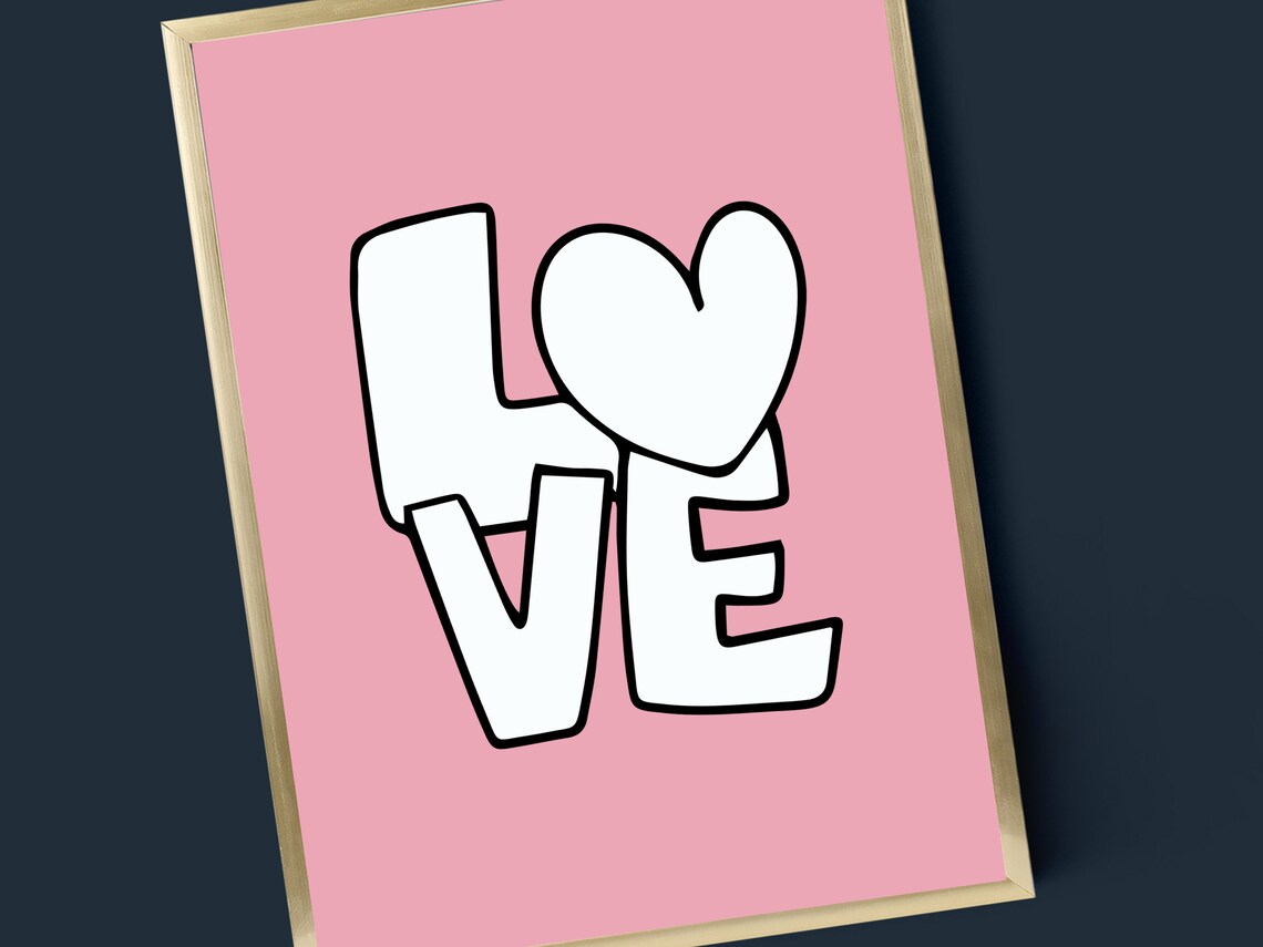 Bold Love Typography With Heart Pink Girls Room Modern Poster - Image 2