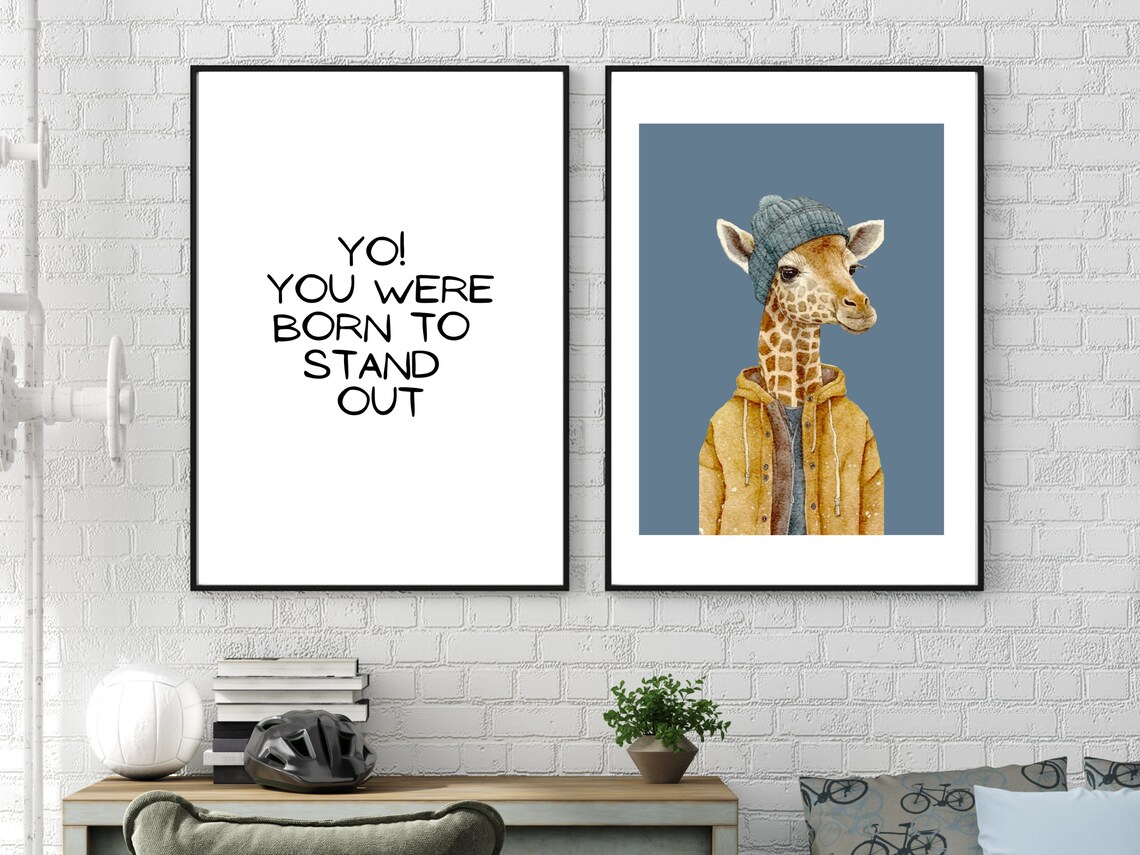 Funny Giraffe Nursery Wall Art Teen Boys Room Wall Decor Cool Dude Giraffe In Clothing Kids Room Art Stylish Animal Print Gift For Boy - Image 3