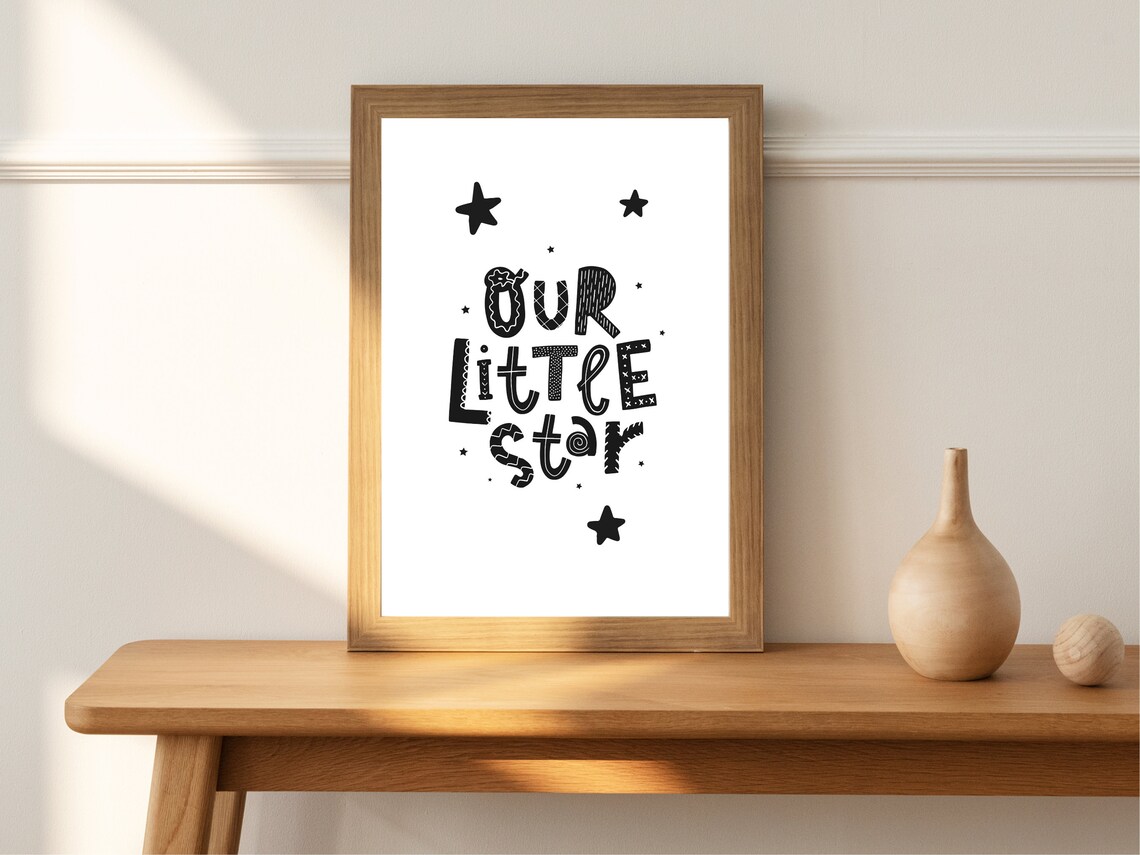 Our Little Star Black and White Nursery Typography Poster for Baby - Image 2
