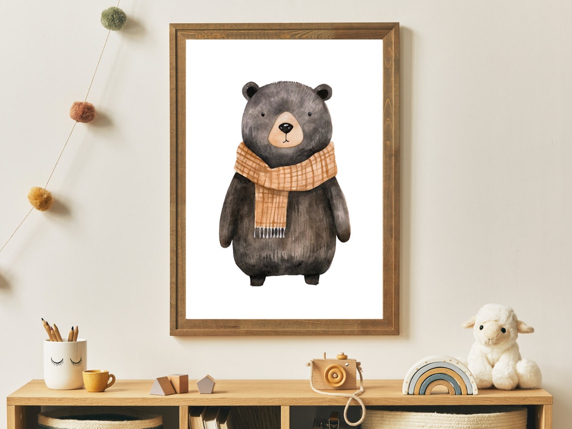 Winter Bear Kids Room Art Woodland Animal Nursery Decor Christmas Holiday Art Watercolour Animal Print Holiday Poster - Image 4
