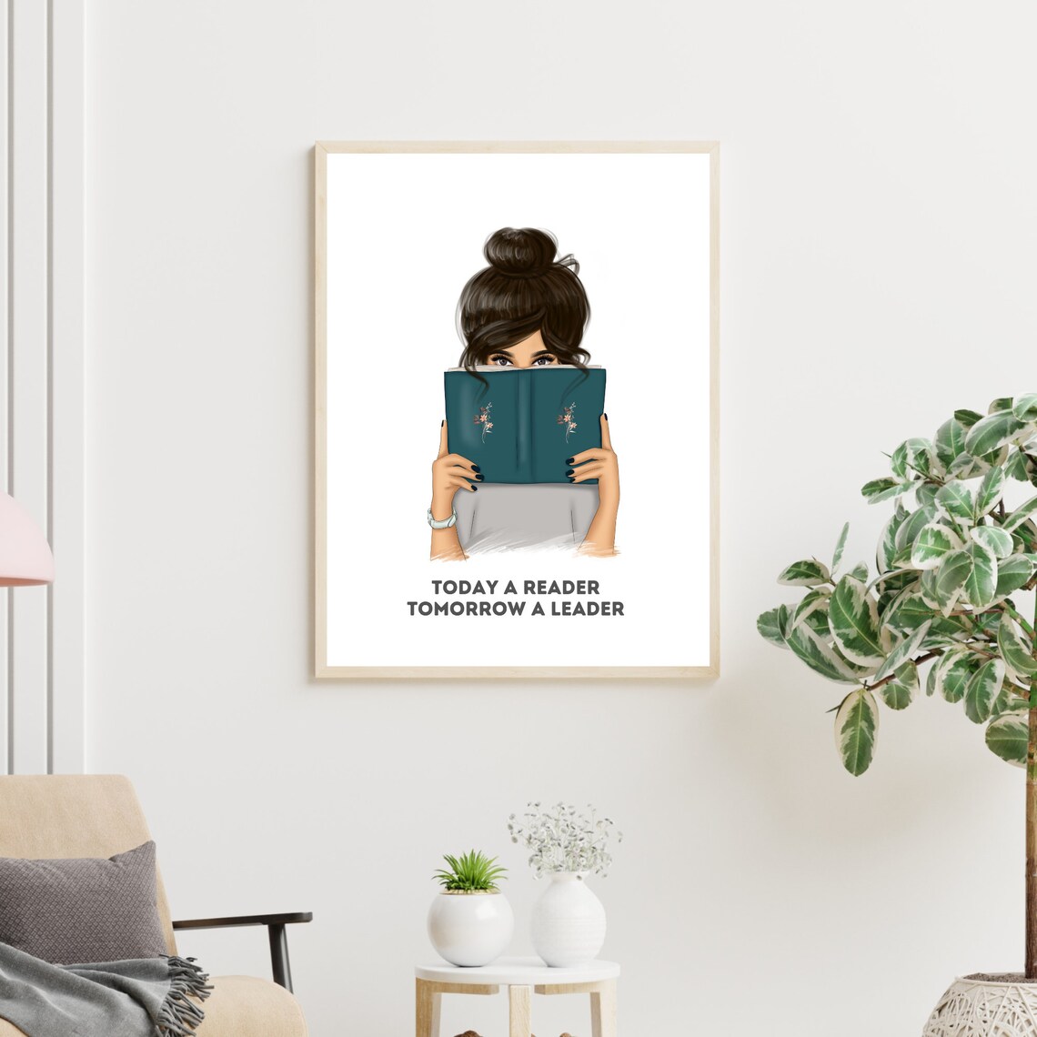 Today a Reader Tomorrow a Leader Girl Reading Book Lover Print - Image 3