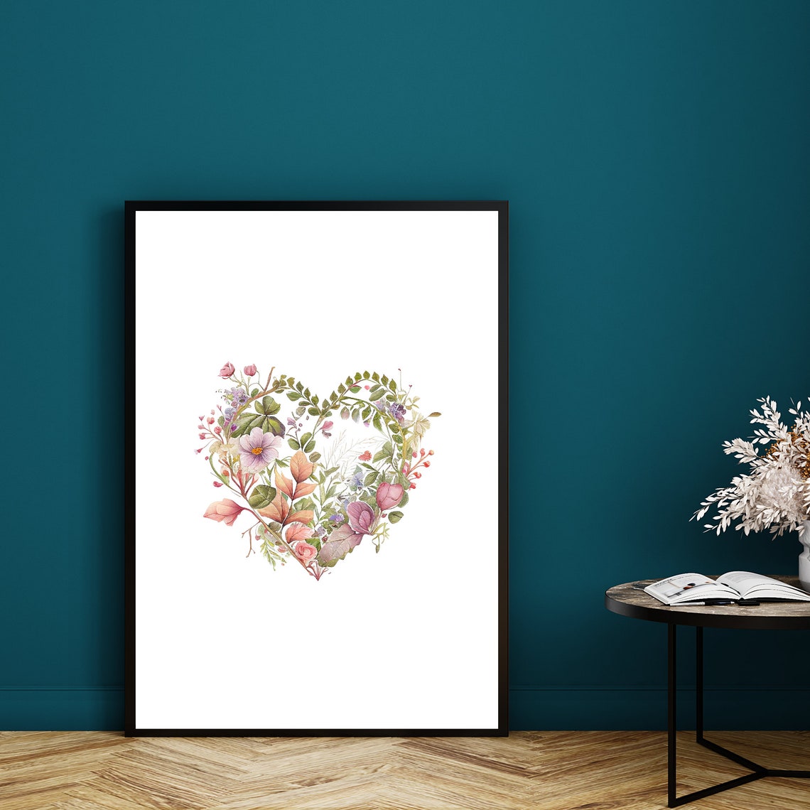 Flower Heart Print Love Wall Art Floral Watercolour Painting Nursery Print Girls Room Wall Decor Love Floral Heart Design - Image 2