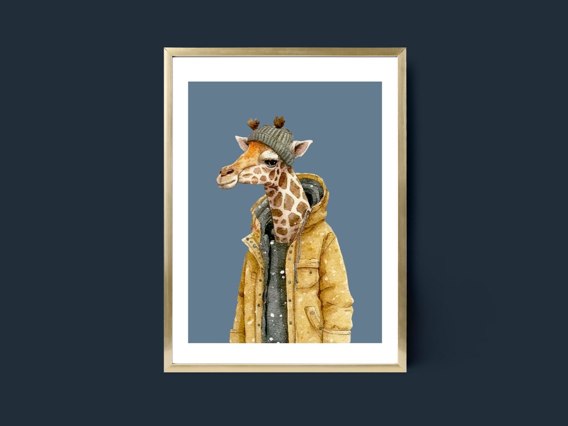 Cool Giraffe in a Yellow Jacket Funny Kids Room Animal Poster - Image 4