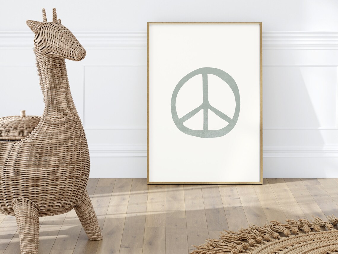 Sage Green Minimalist Peace Sign Modern Boho Teen Room Art Poster - Image 4