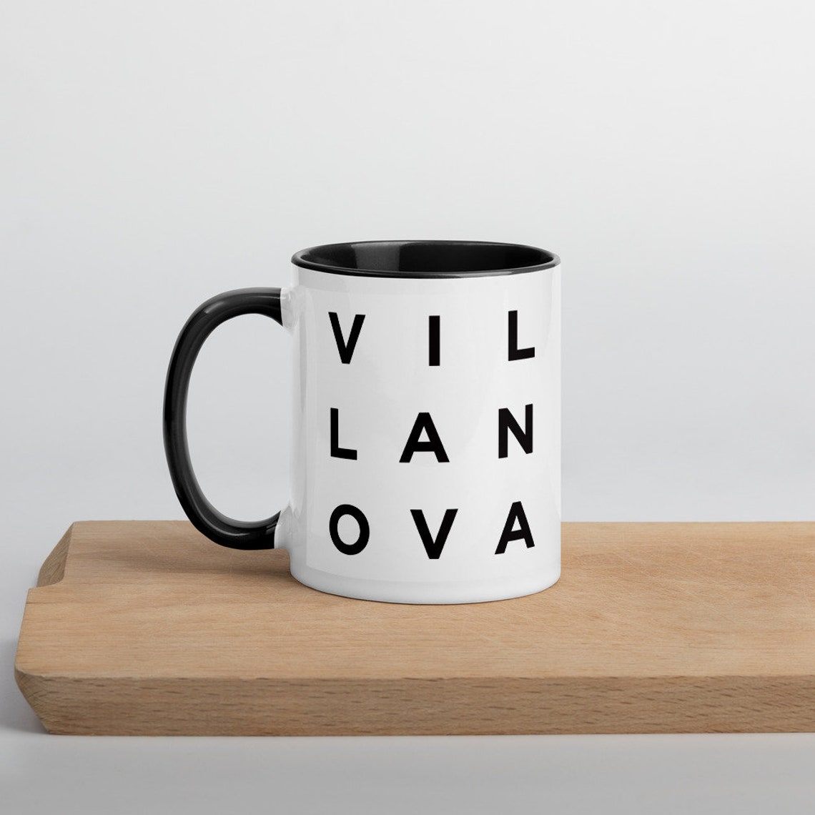 Villanova Bold Block Letter White Ceramic Mug Black Interior Print - Image 2