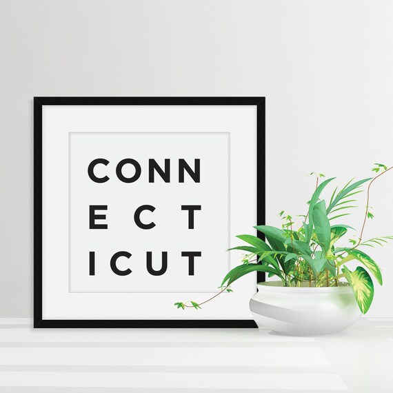 Connecticut Print Home Wall Art Minimalist Decor Gray Wall Art Connecticut Gifts Connecticut Art Typography Art