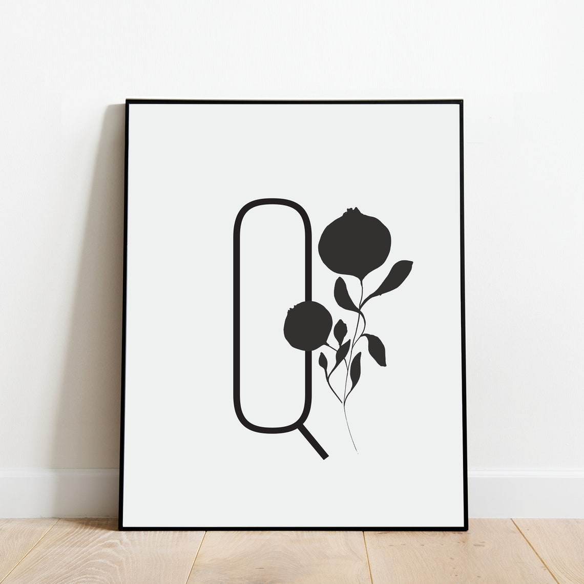Letter Q Botanical Initial Wall Art with Black Branch Silhouette - Image 5