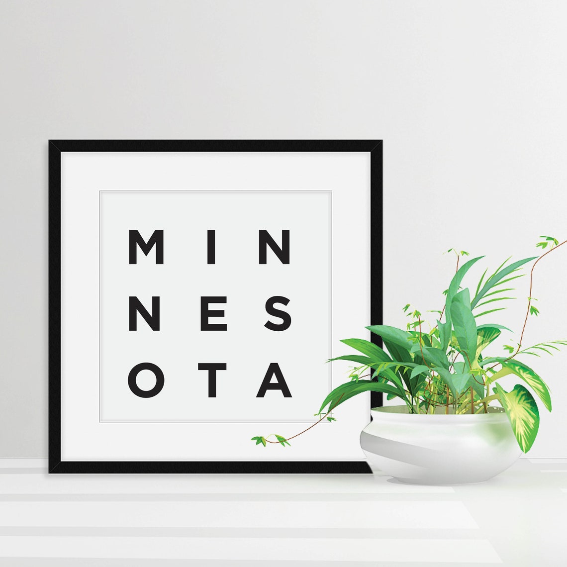 Minnesota State Typography Poster with Bold Black Stacked Lettering