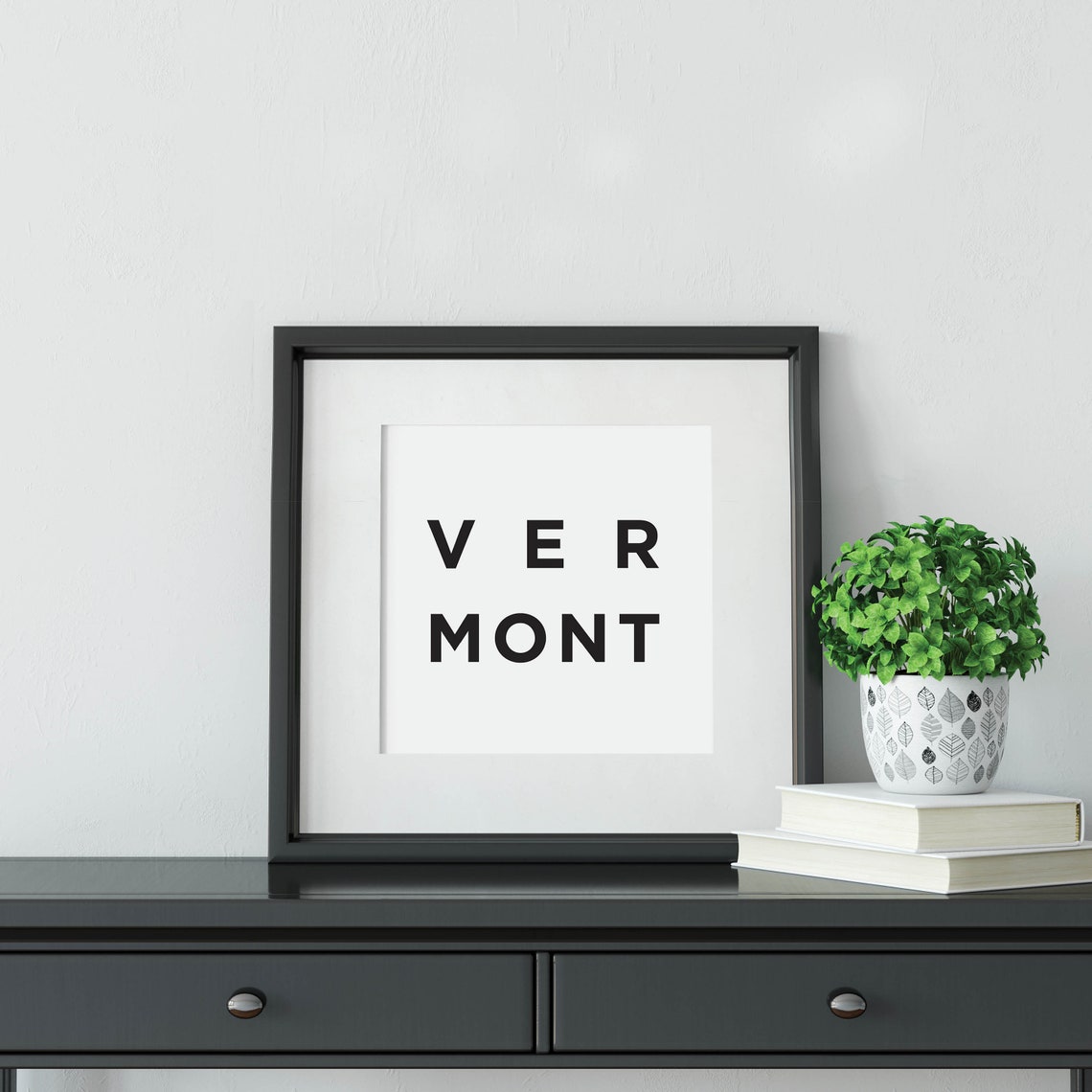 Vermont Minimalist Black White State Decor Digital Print Download - Image 2