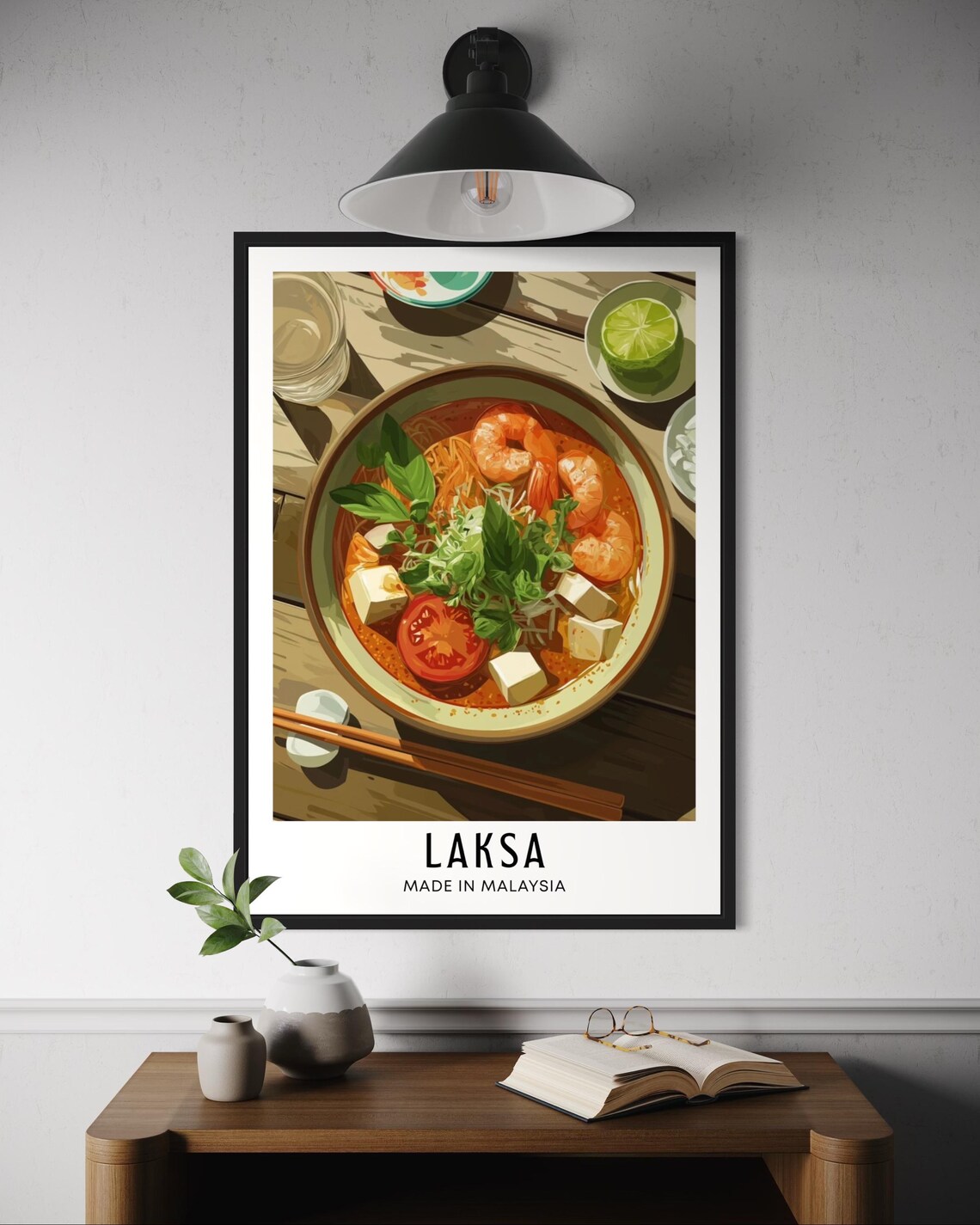 Laksa Poster, Malaysian Noodle Soup Travel Poster