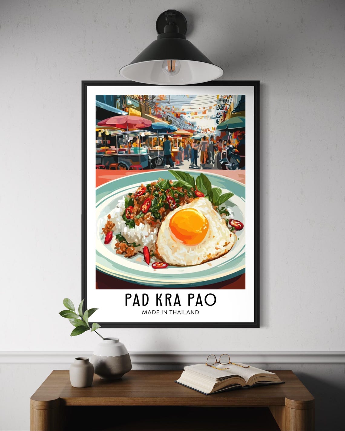 Pad Kra Pao Thai Basil Rice Food Art Poster Made In Thailand