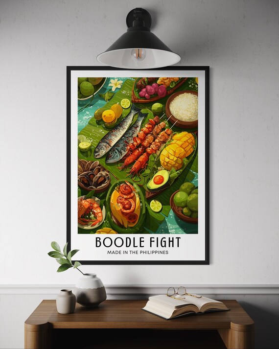 Boodle Fight Filipino Kamayan Feast Colorful Food Illustration Poster