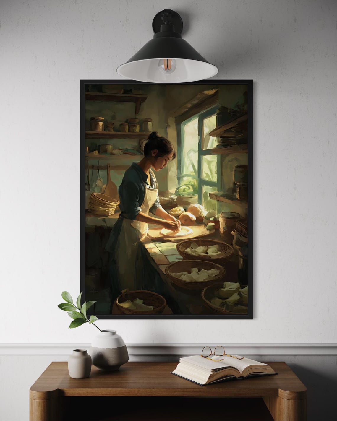 Filipino Woman Making Lumpia Spring Rolls Rustic Kitchen Poster