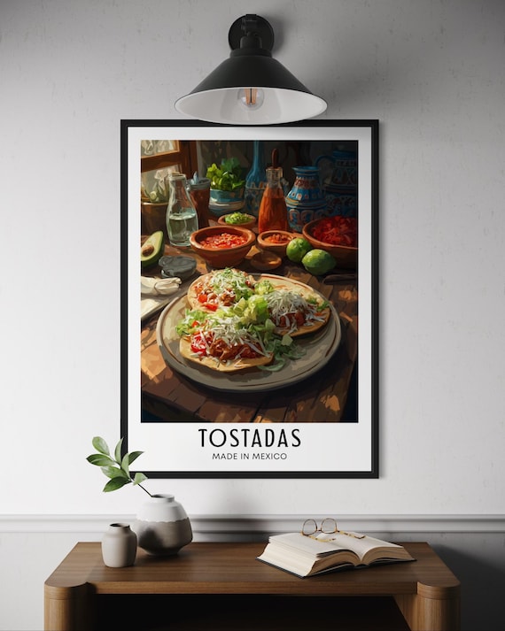 Large Tostadas Mexican Food Platter Rustic Wood Table Art Poster