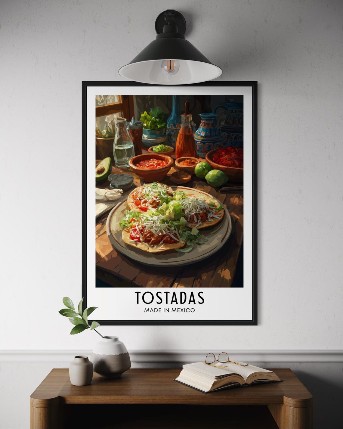 Large Tostadas Mexican Food Platter Rustic Wood Table Art Poster