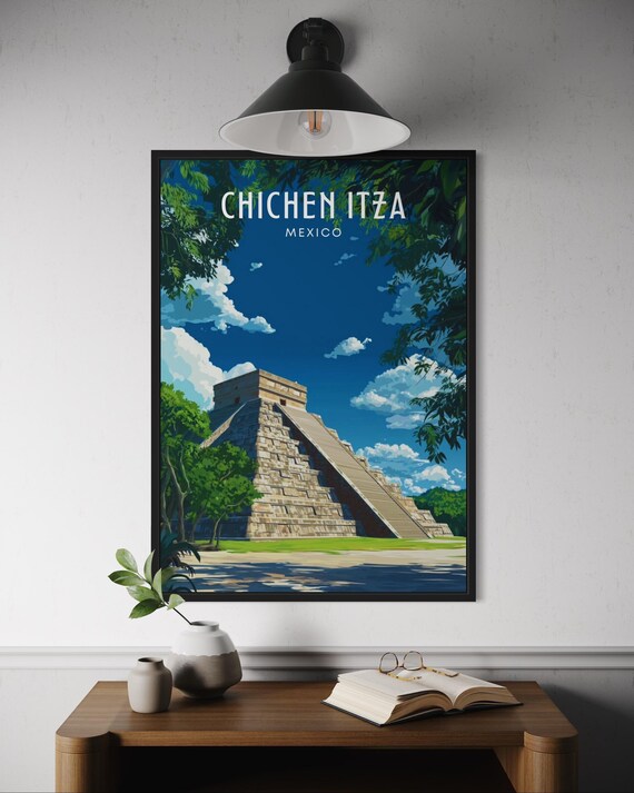 Chichen Itza Mexico Mayan Pyramid Ruins Jungle Travel Poster