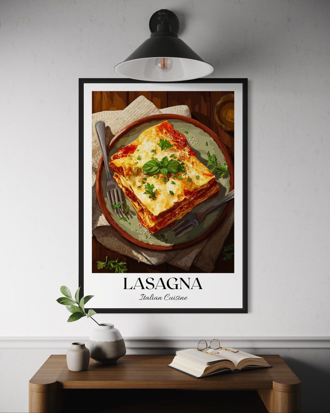 Lasagna Italian Cuisine Rustic Food Illustration Kitchen Poster