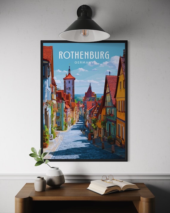 Rothenburg Germany Medieval Cobblestone Street Towers Travel Poster