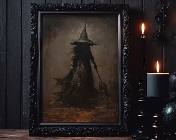 Dark Moody Witch Halloween Gothic Portrait Candlelight Vintage Poster