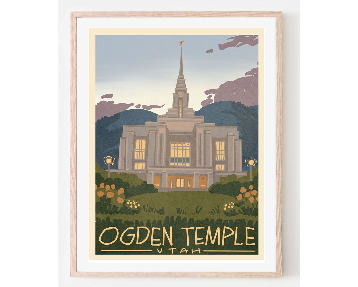 Ogden Temple Utah Vintage Travel Poster Classic LDS Artwork Decor