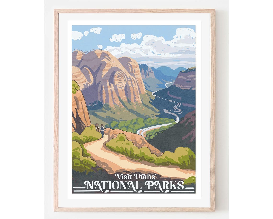 Visit Utah's National Parks Vintage Canyon Hikers Travel Poster
