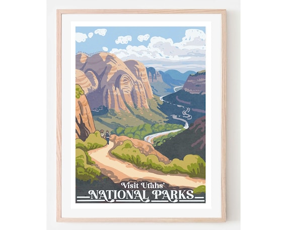 Visit Utah's National Parks Vintage Canyon Hikers Travel Poster