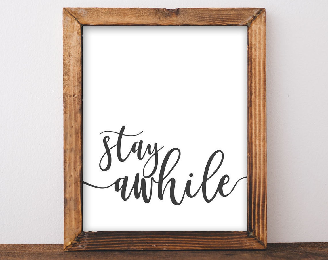 Stay Awhile Guest Room Script Farmhouse Typography Quote Poster