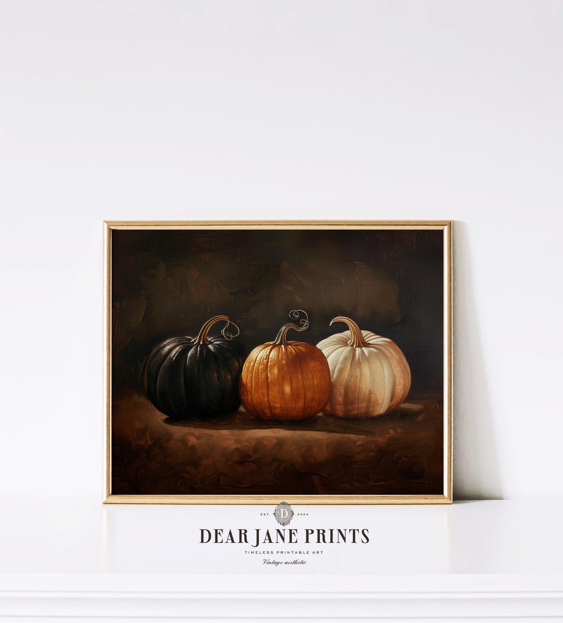 Moody Still Life Of Black Orange And White Pumpkins Fall Decor Poster - Image 2