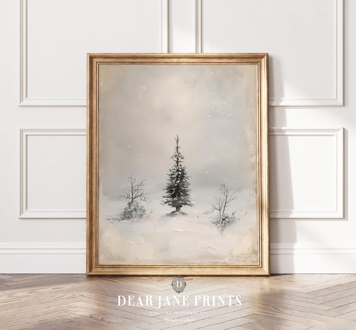 Minimalist Lone Pine In White Snowy Winter Landscape Art Poster