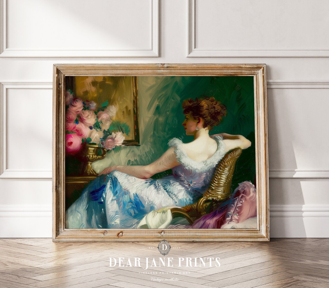 Elegant Woman In Evening Gown Roses Vintage Impressionist Wall Art
