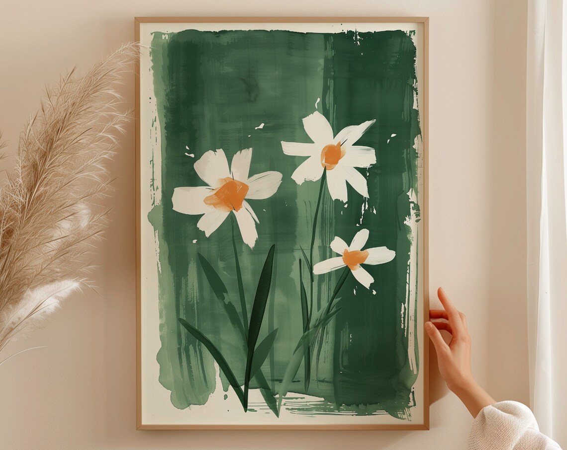 White Daisy Floral Watercolor Art Print, Spring Decor