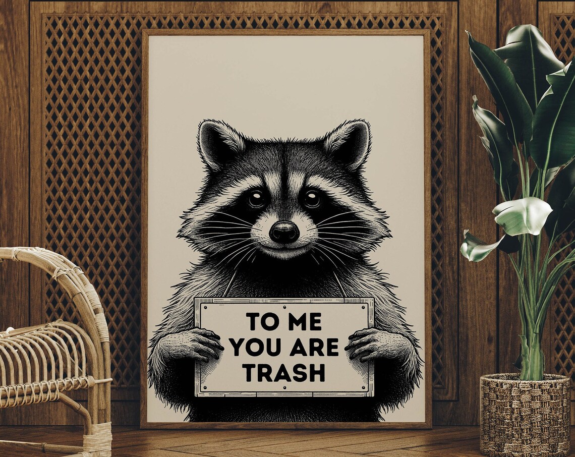 Funny Raccoon Poster, Quirky Animal Bedroom Art