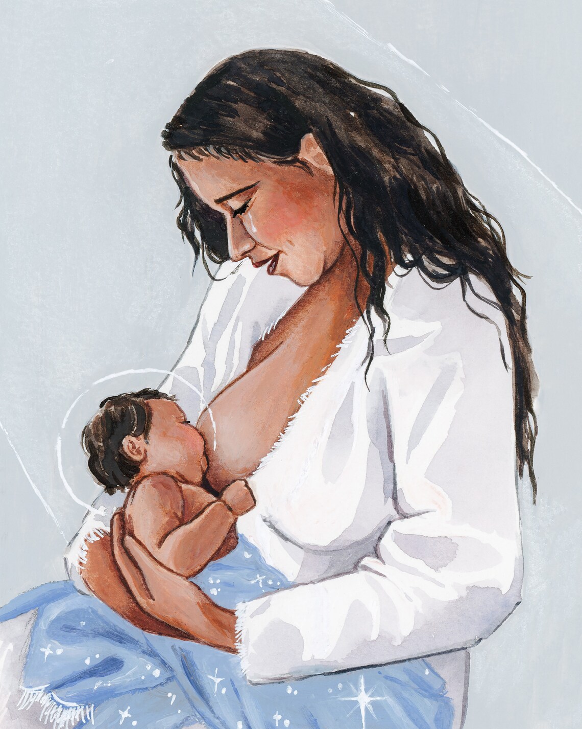 Mary Breastfeeding Jesus Nativity Christmas Art Print - Image 2