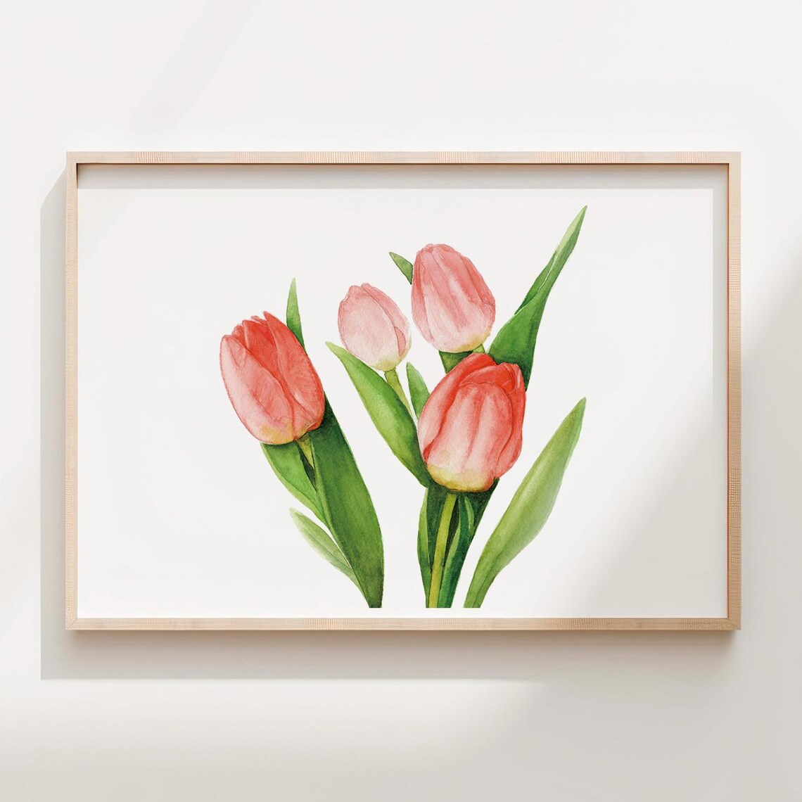 Fresh Pink Tulip Bouquet Spring Flower Watercolor Art Poster