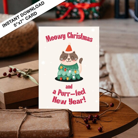 Meowy Christmas and a Purrfect New Year Cute Cat Card Poster