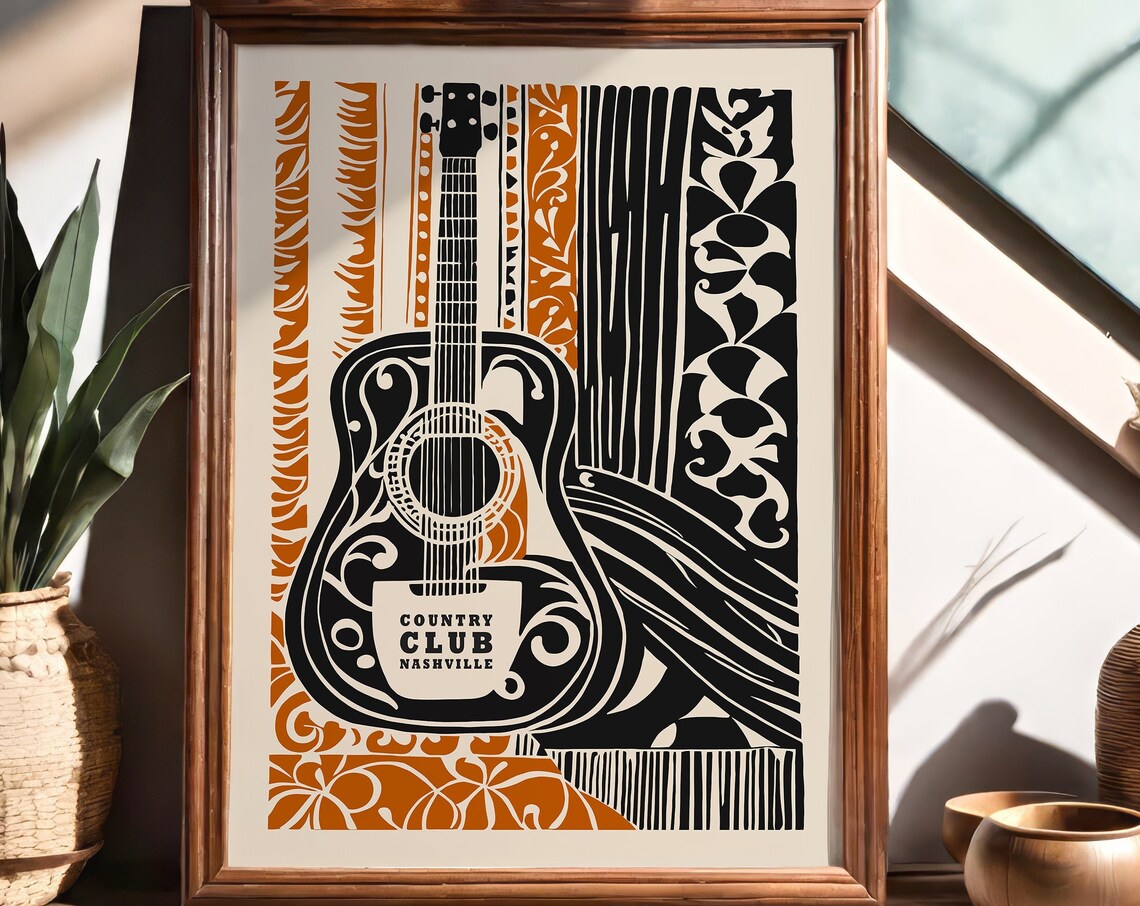 Country Club Nashville Acoustic Guitar Vintage Folk Art Poster
