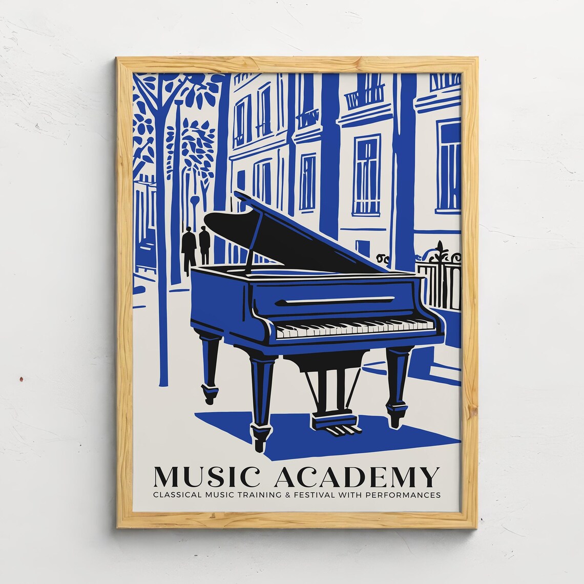 Music Academy Blue Grand Piano On European Street Art Poster